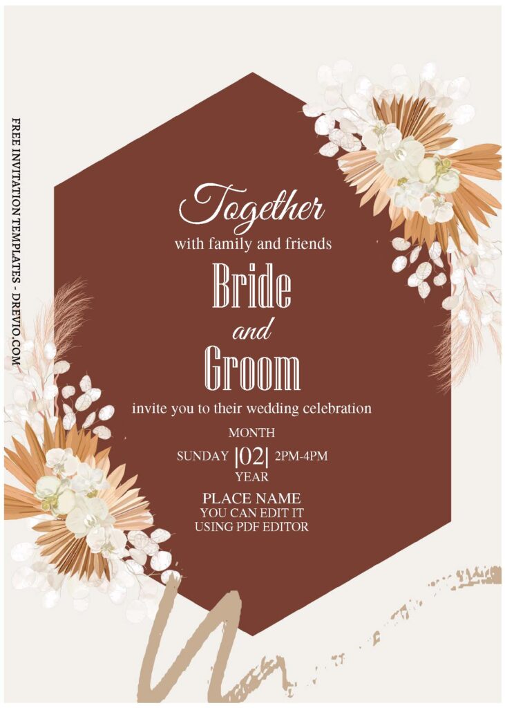 (Free Editable PDF) Earthy Bohemian Style Wedding Invitation Templates with elegant typefaces