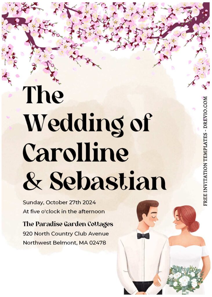 (Free Editable PDF) Chic Sakura Garden Soiree Wedding Invitation Templates  with elegant font styles