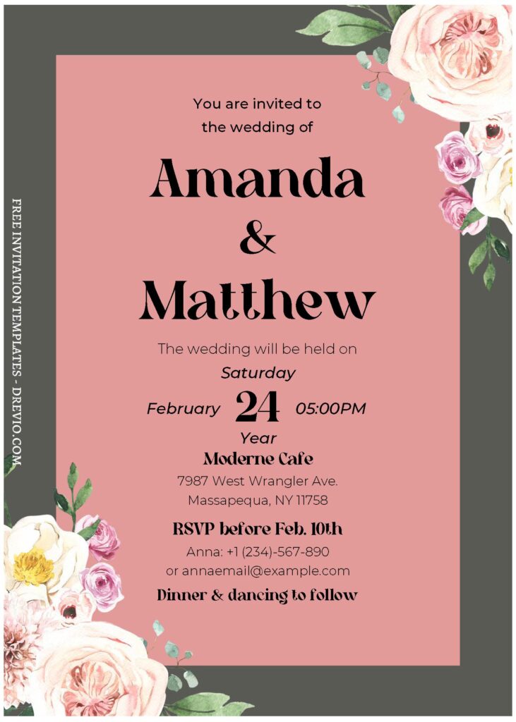 Invitation Template of (Free Editable PDF) Botanical Rose & Gardenia Wedding Invitation Templates 3