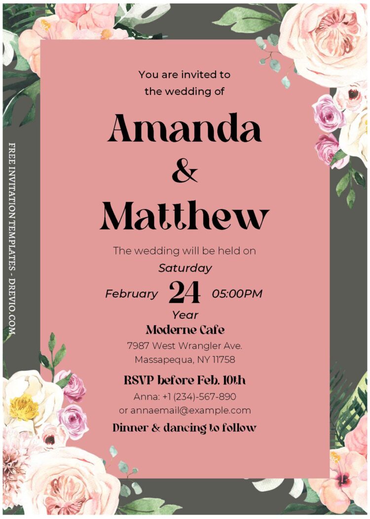 (Free Editable PDF) Botanical Rose & Gardenia Wedding Invitation ...