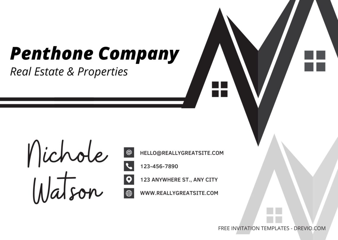 Simple Real Estate & Properties Business Card Templates - Editable Canva Templates Double House Front
