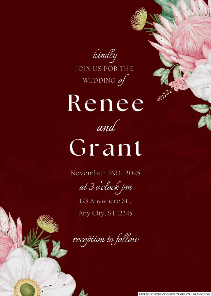 Invitation Template of 22+ Burgundy Pink White Flower Canva Wedding Invitation Templates 1