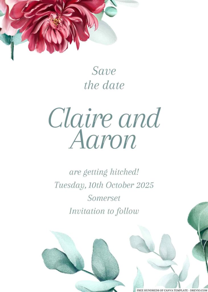 Invitation Template of 14+ Watercolor Red Greenery Leaves Canva Wedding Invitation Templates 1