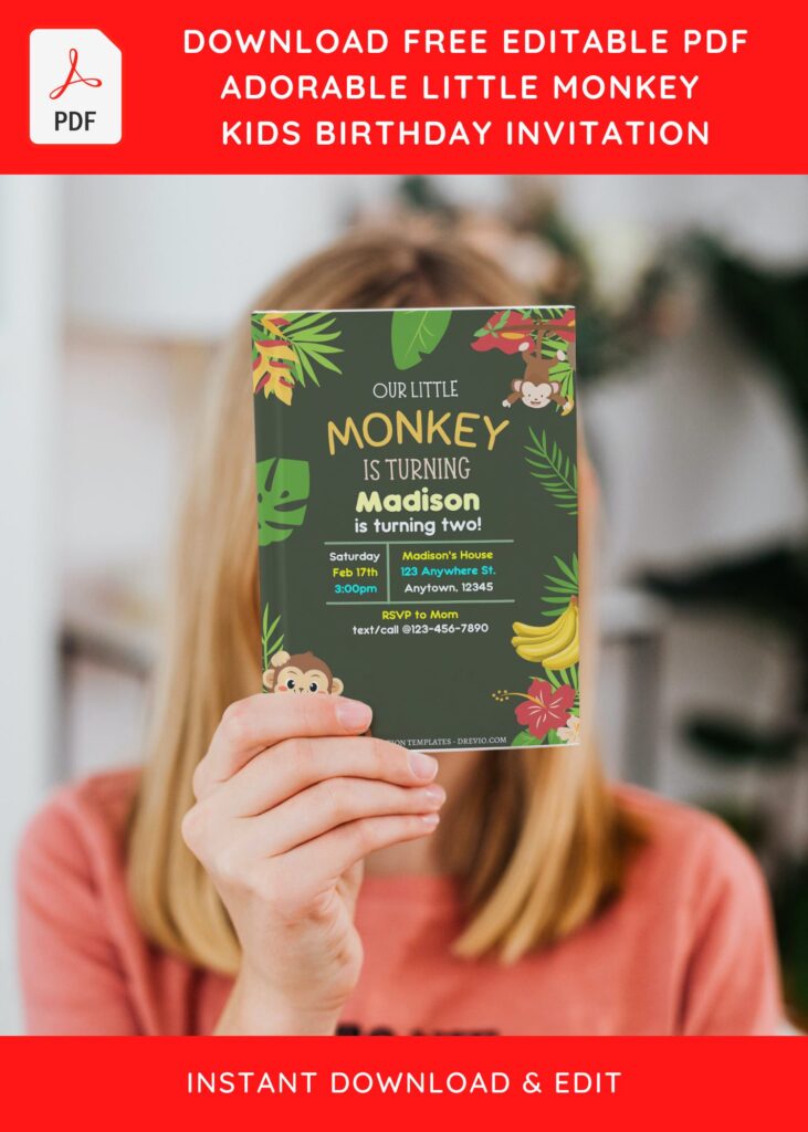 Invitation Template of (Free Editable PDF) Adorable Little Monkey Birthday Invitation Templates 10