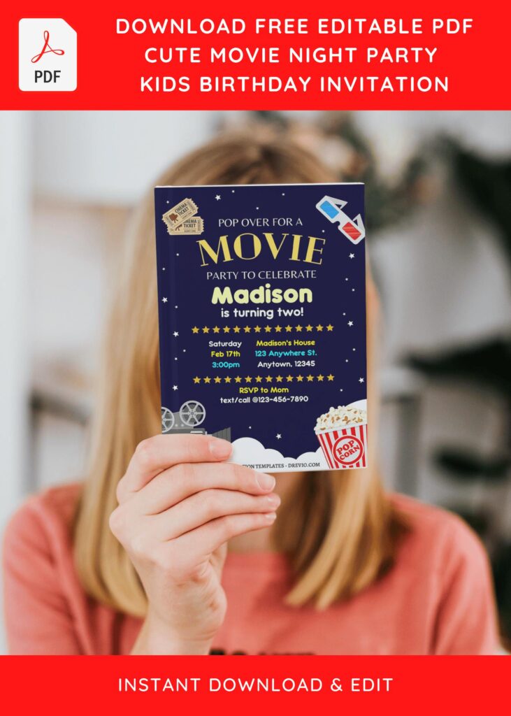 Invitation Template of (Free Editable PDF) Popcorn Movie Birthday Invitation Templates 10