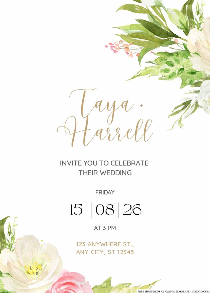 Free Editable Spring Watercolor Floral Wedding Invitation