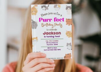 (Free Editable PDF) Cute Kitty Purrfect Birthday Invitation Templates