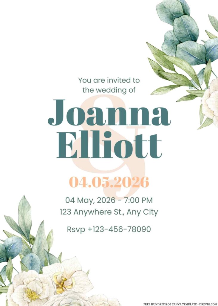 Invitation Template of 18+ Watercolor Illustration Green Leaves Canva Wedding Invitation Templates 1