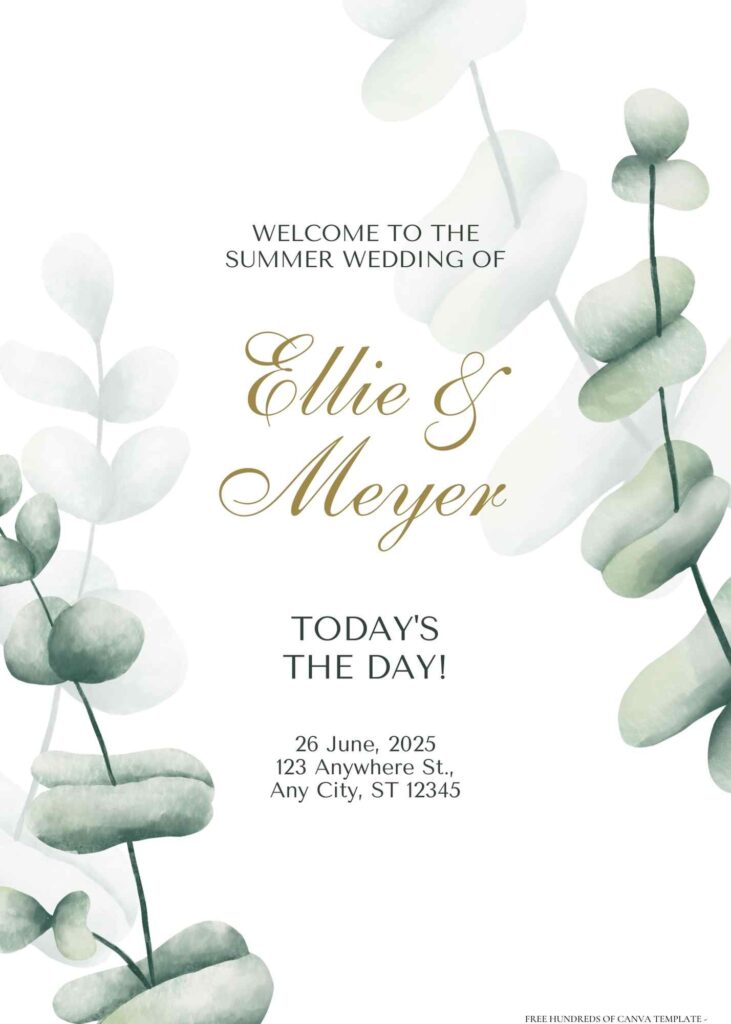 Free Editable Watercolor Eucalyptus Blurry Wedding Invitation