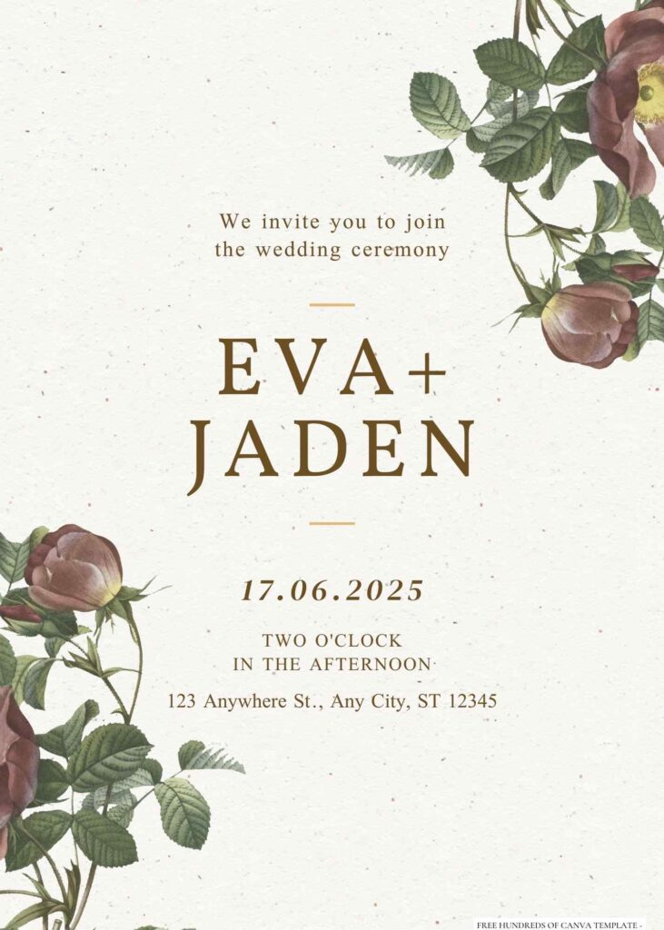 Free Editable Vintage Garden Red Flower Wedding Invitation