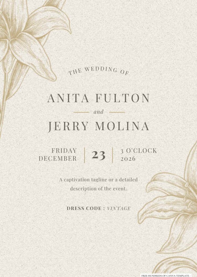 20+ Vintage Line Drawing Floral Canva Wedding Invitation Templates ...