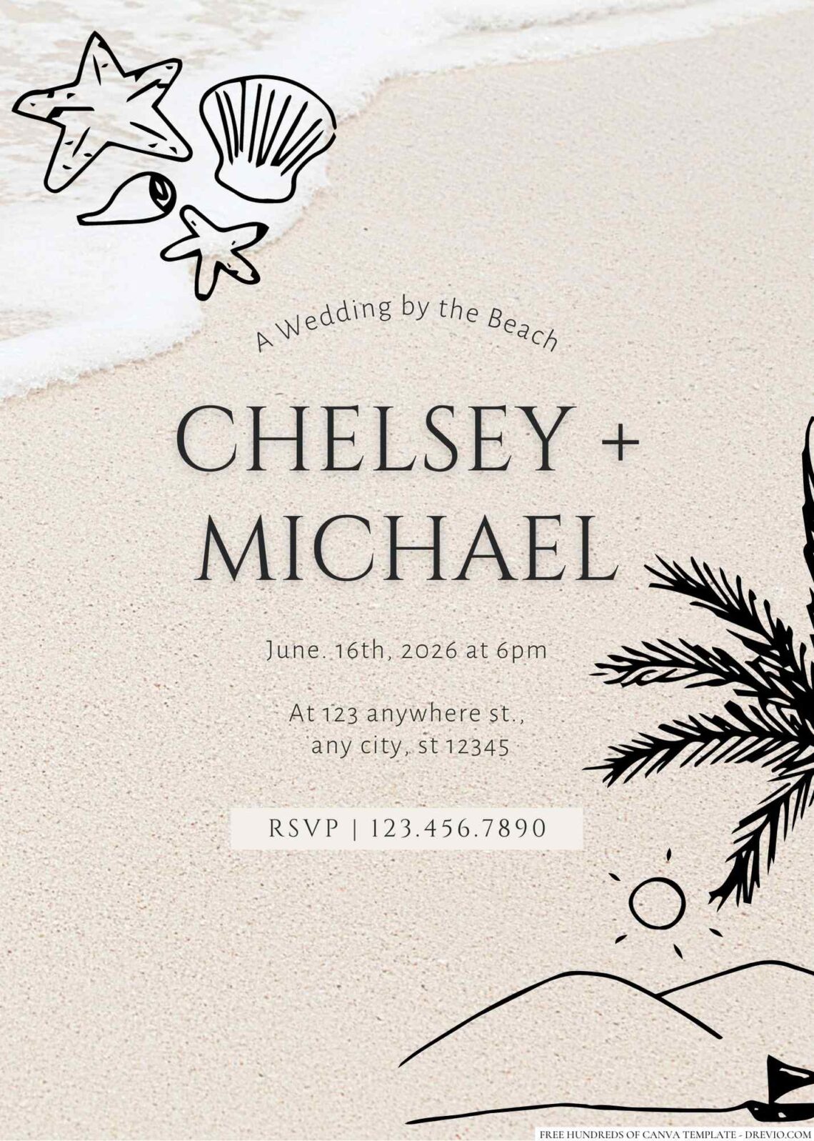 Creature Beach Line Canva Wedding Invitation Templates
