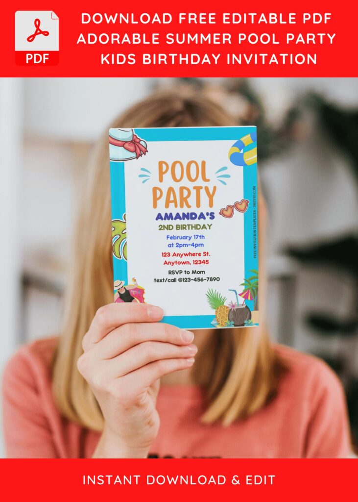 Invitation Template of (Free Editable PDF) Adorable Summer Pool Kids Birthday Party Invitation Templates 5