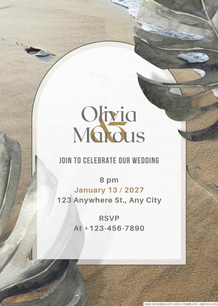 Free Editable Tropical Monstera Leaf Tropical Wedding Invitation
