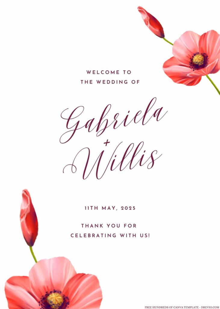 Watercolor Red Poppy Canva Wedding Invitation Templates
