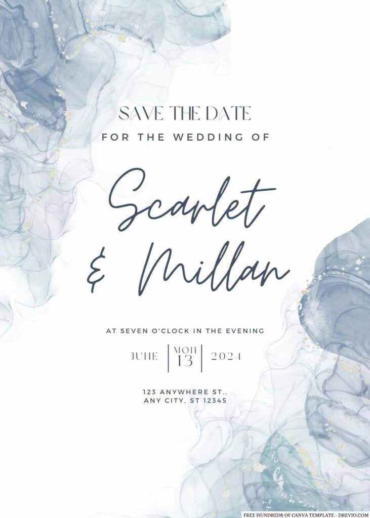 Free Editable Navy Blue Gold Wedding Invitation