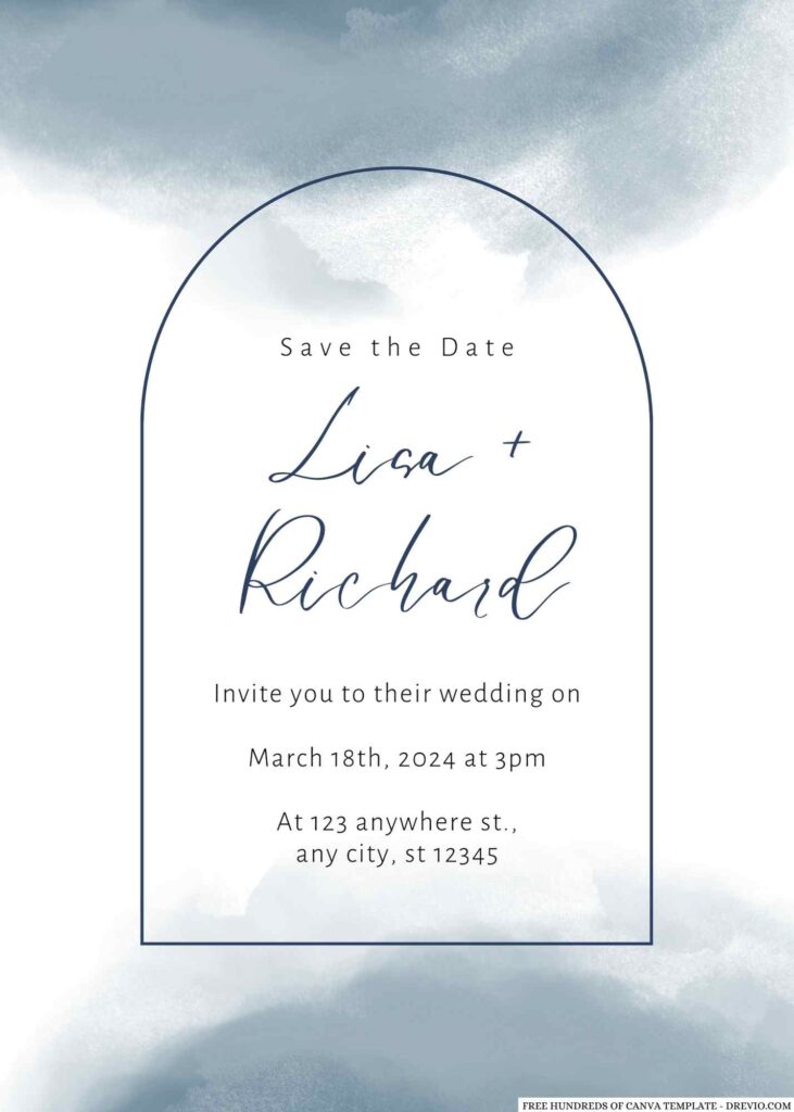 Free Editable White Blue Smoke Watercolor Wedding Invitation