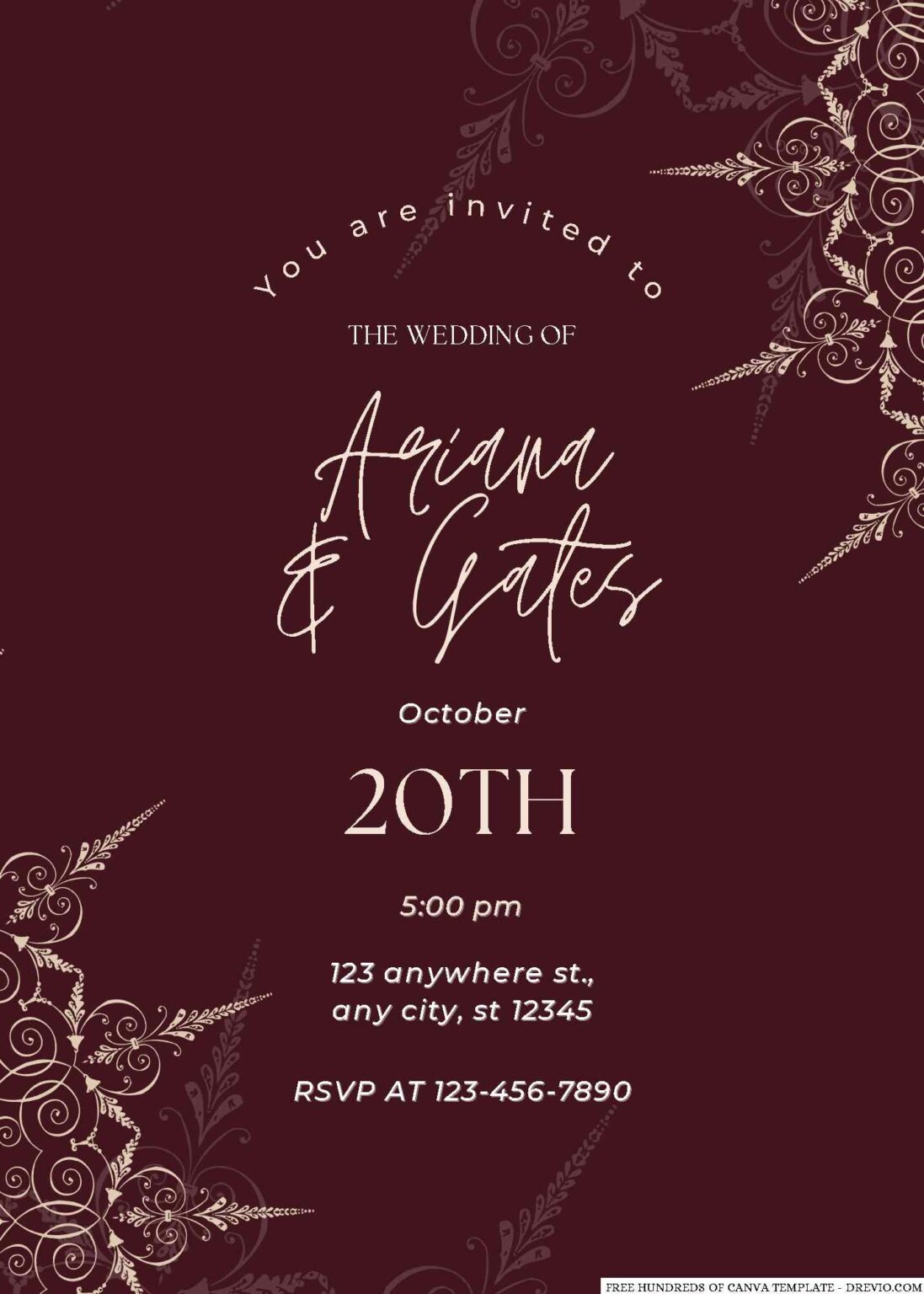 20+ Burgundy Random Circle Art Canva Wedding Invitation Templates ...