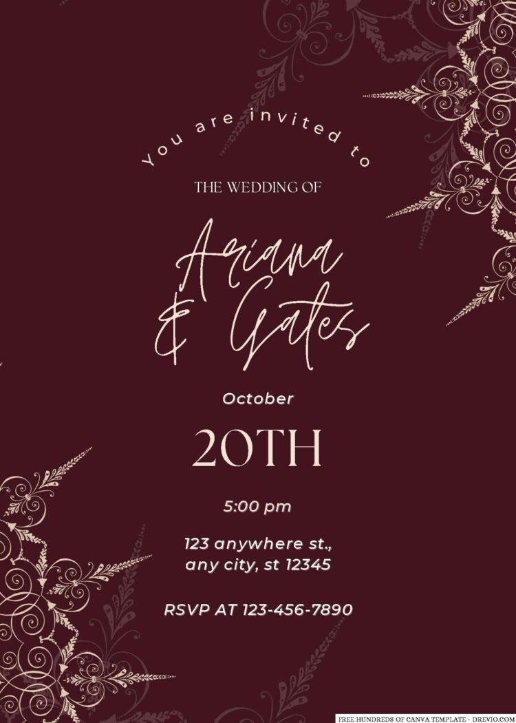 20+ Burgundy Random Circle Art Canva Wedding Invitation Templates ...