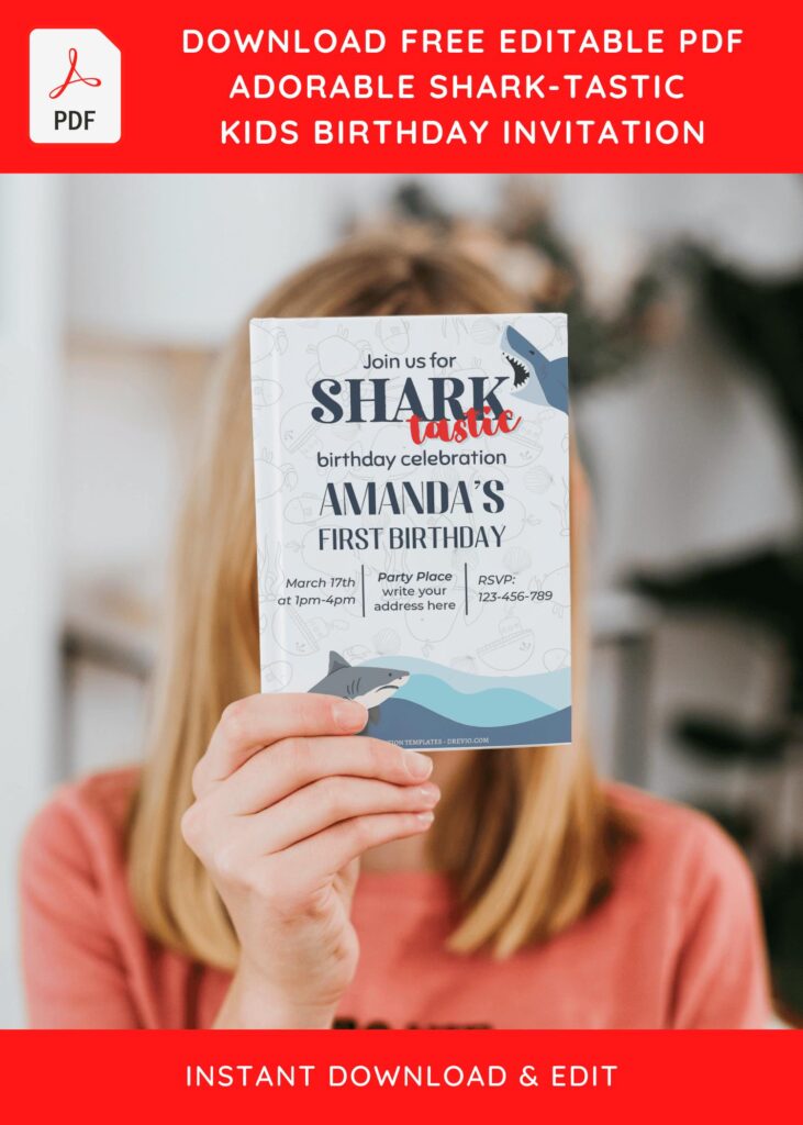 Invitation Template of (Free Editable PDF) SHARK-TASTIC Birthday Invitation Templates 10