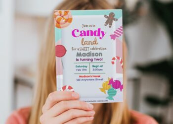 (Free Editable PDF) Sweet Candyland Birthday Invitation Templates with sweet lollipop