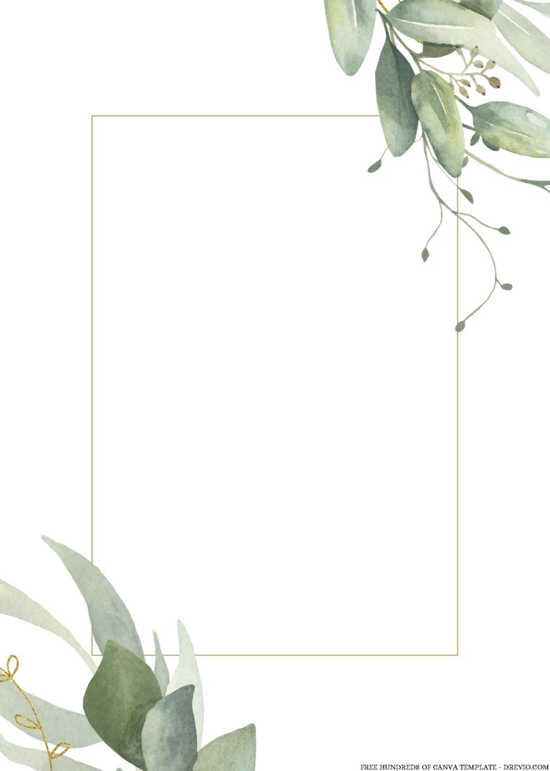 16+ Watercolor Floral Green Gold Leaves Canva Wedding Invitation ...