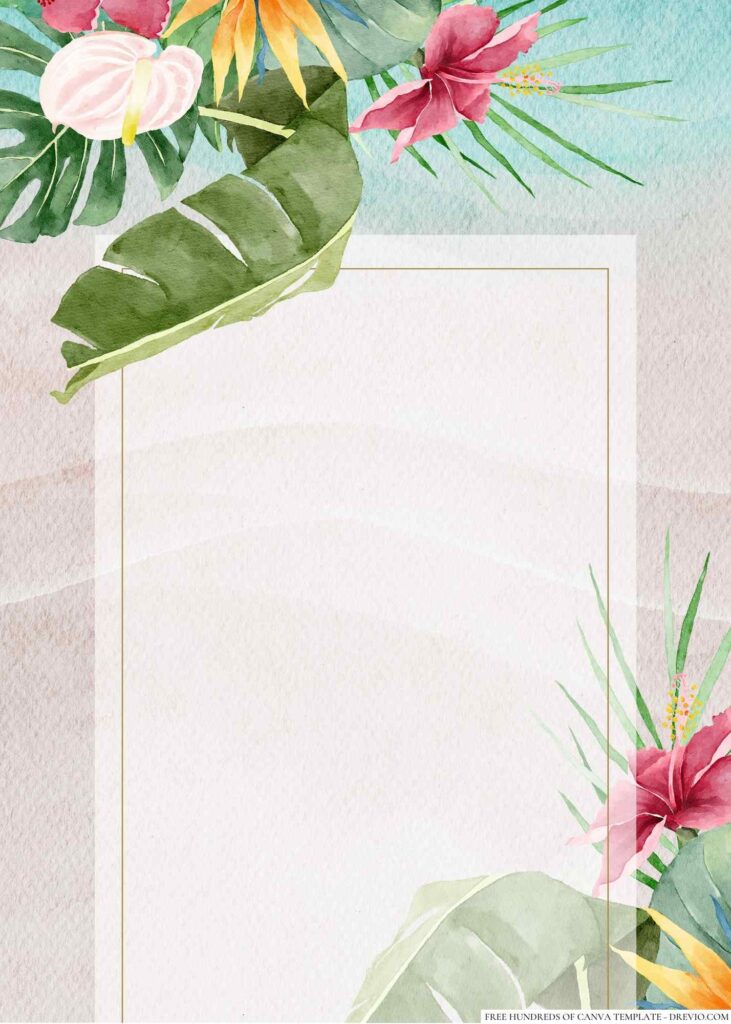 Invitation Template of 16+ Tropical Green White Watercolor Canva Wedding Invitation Templates 5