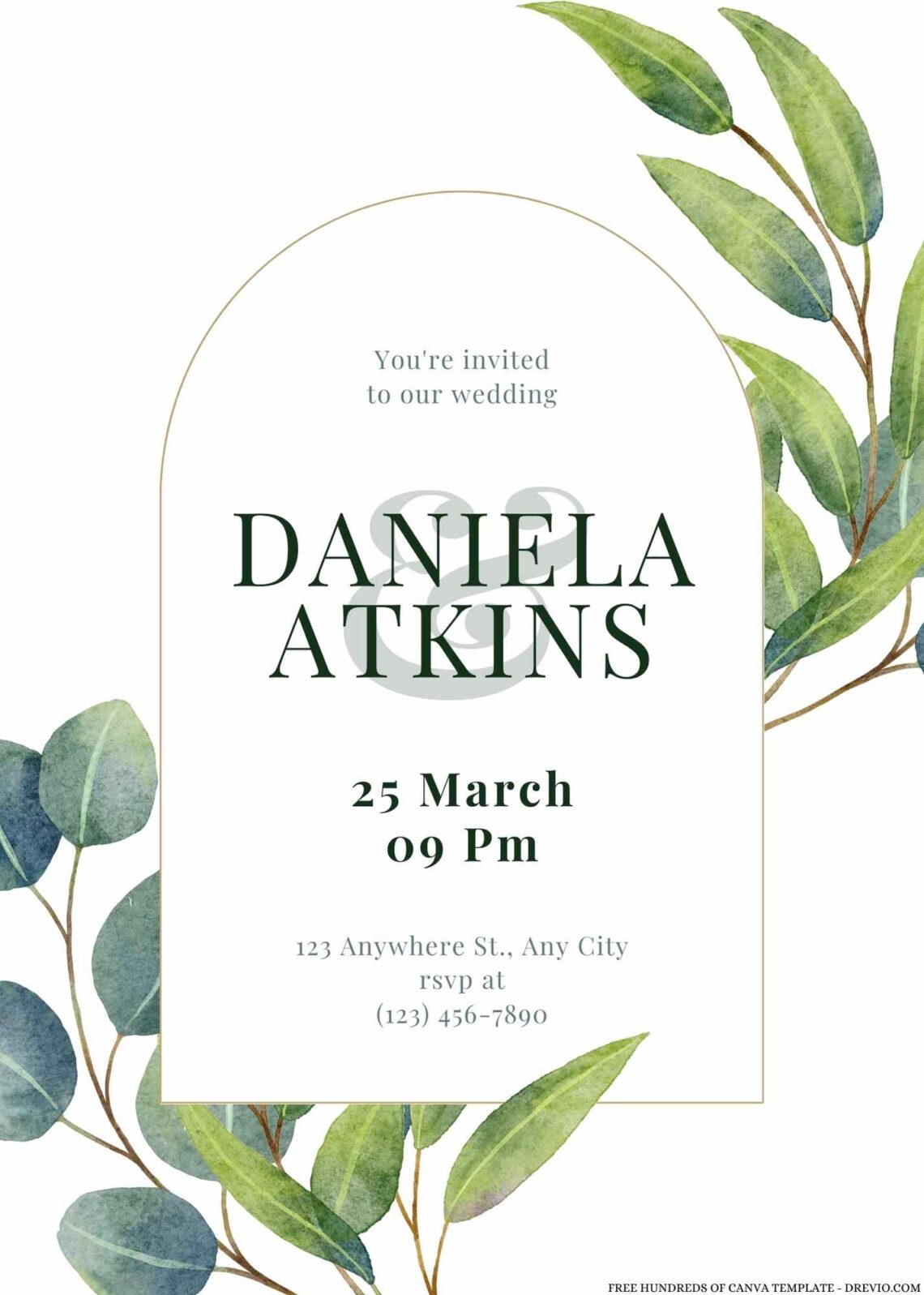 Free Editable Bouquet Eucalyptus Green Leaves Wedding Invitation