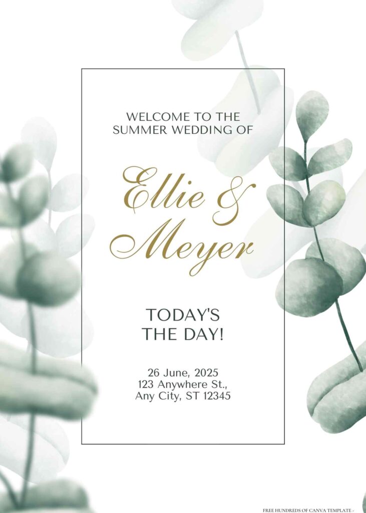 Free Editable Watercolor Eucalyptus Blurry Wedding Invitation