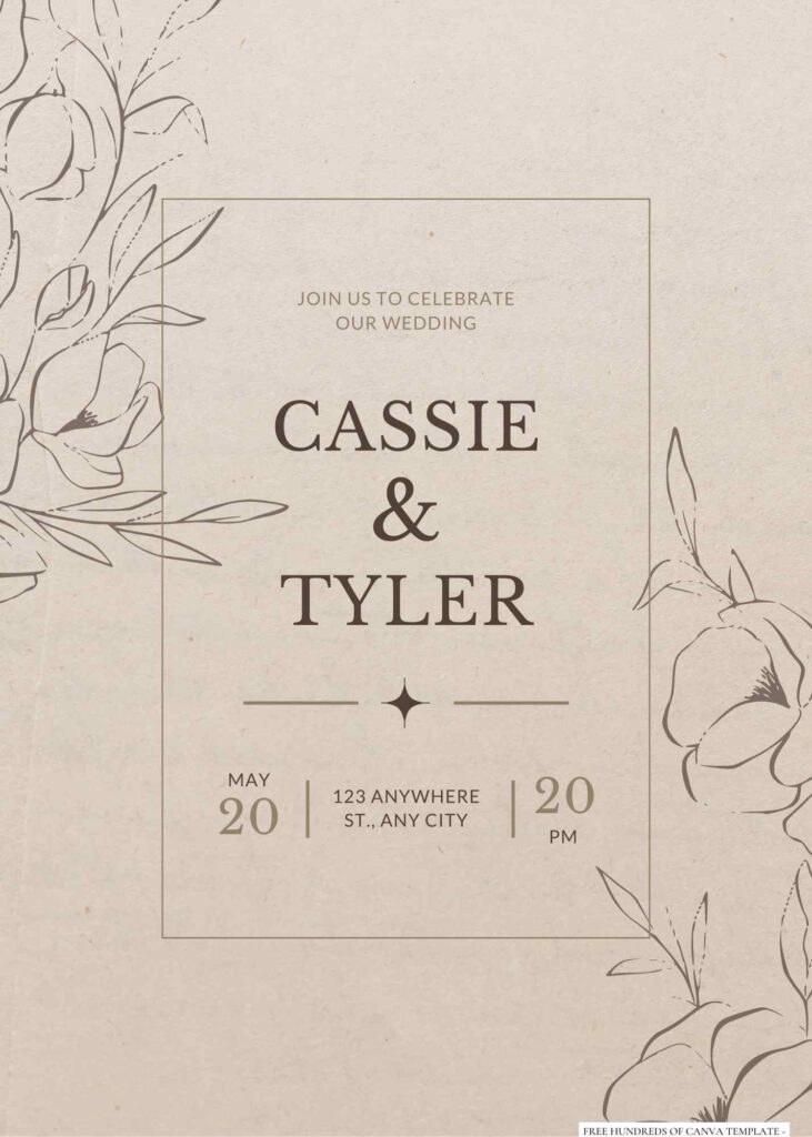 Vintage Minimalist Hand Drawn Floral Canva Wedding Invitation Templates