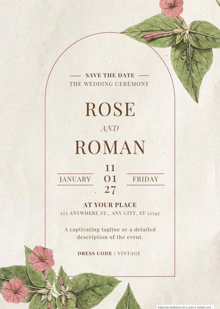 Free Editable Vintage Pink Pastel Floral Wedding Invitation