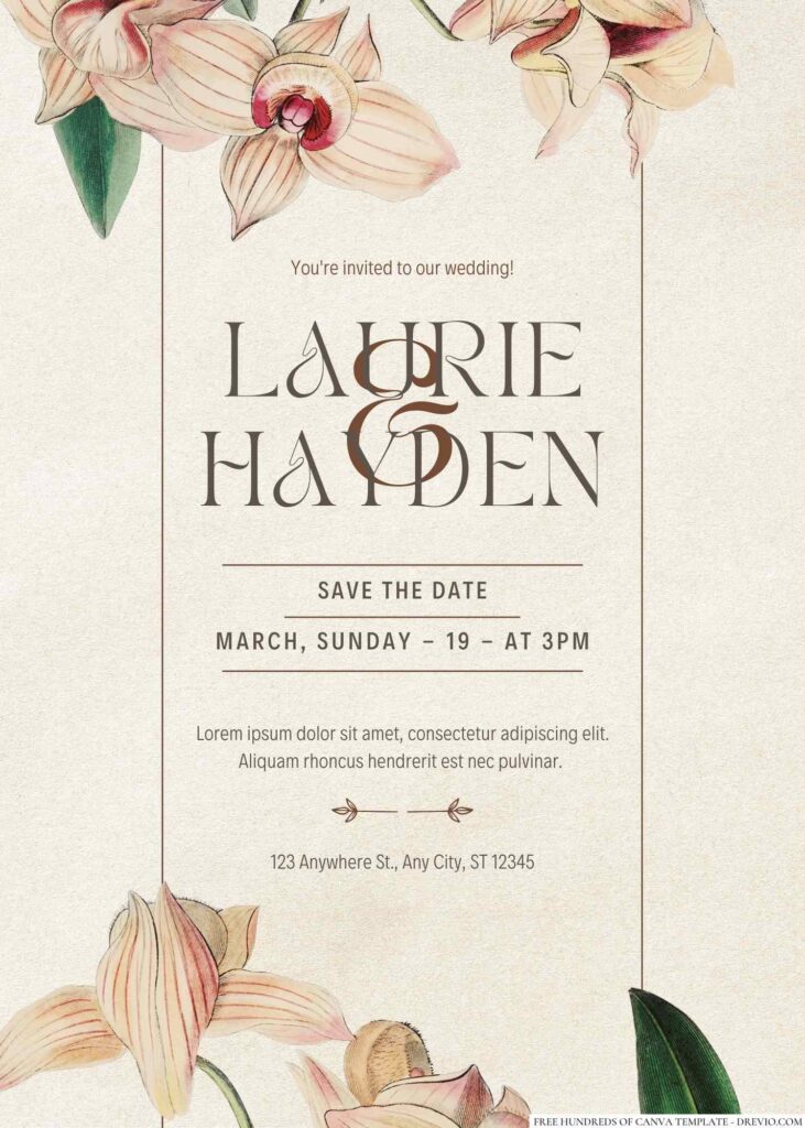 Vintage Copper Floral Canva Wedding Invitation Templates