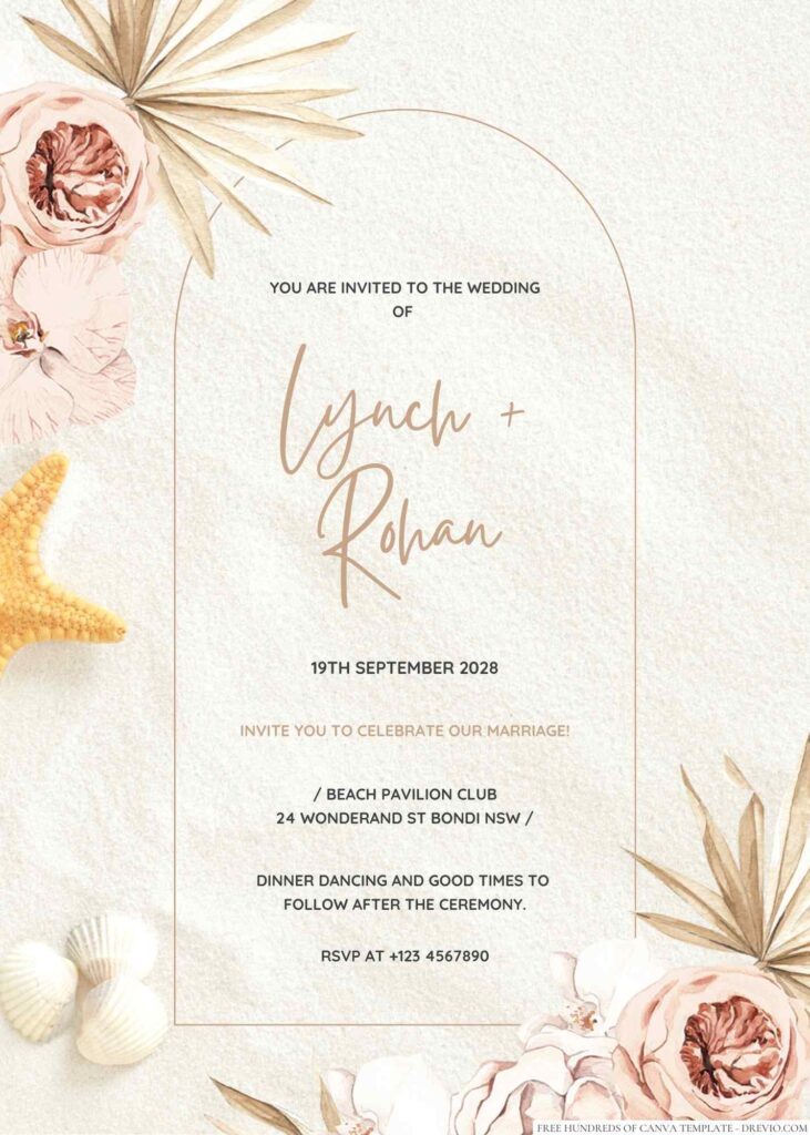 Free Editable Boho Floral Pink Tropical Wedding Invitation