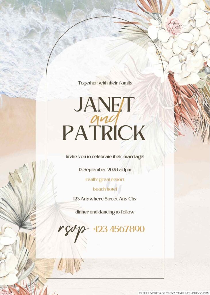 Free Editable Dried Tropical Floral Watercolor Wedding Invitation