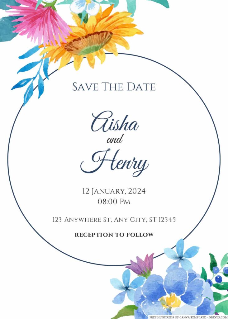 Free Editable Watercolor Elegant Floral Wedding Invitation
