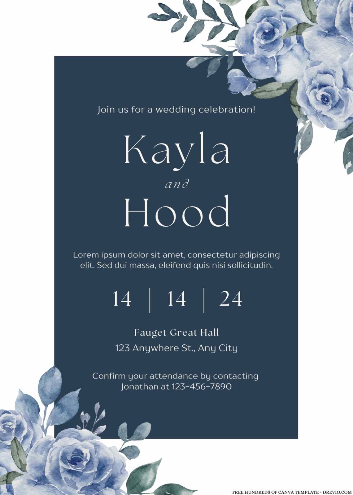 22+ Navy Watercolor Rose Flower Canva Wedding Invitation Templates ...