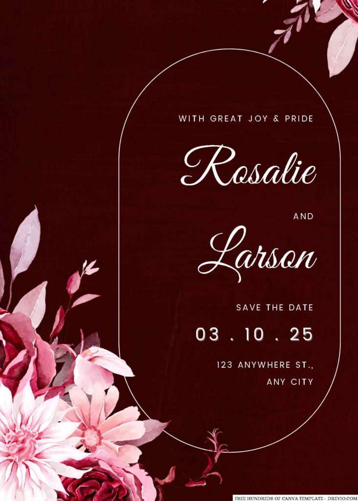 Invitation Template of 14+ Watercolor Burgundy Floral Canva Wedding Invitation Templates 10