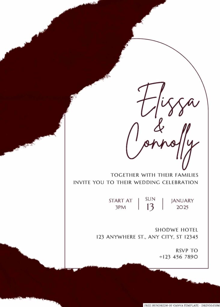 Free Editable White Burgundy Paper Color Wedding Invitation
