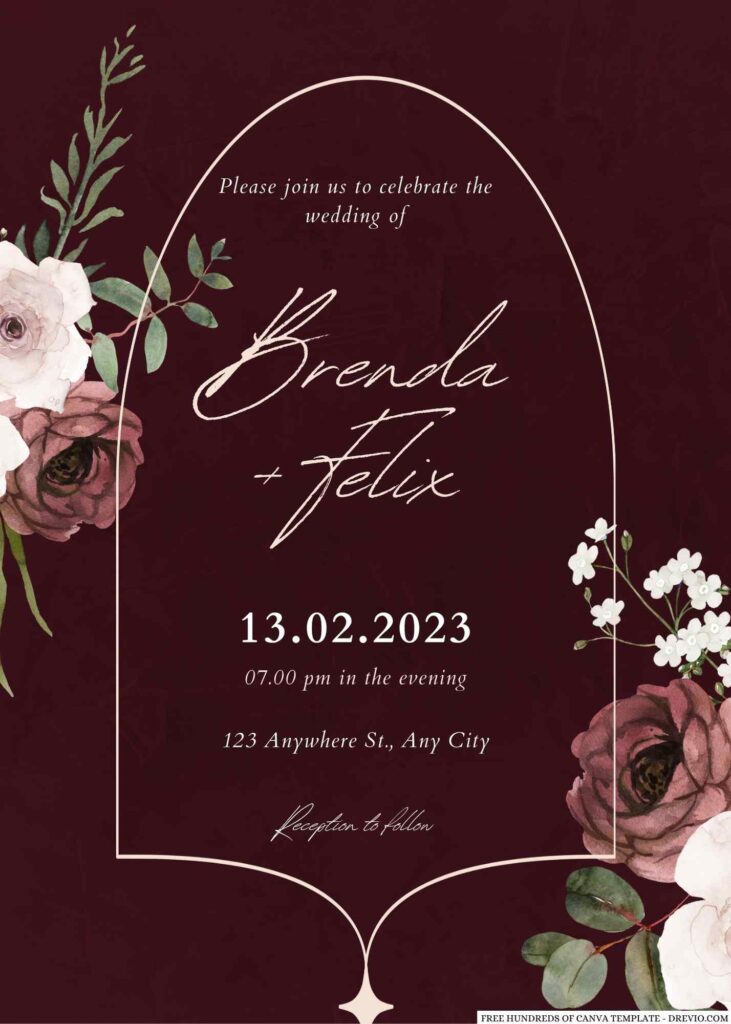 Free Editable Burgundy Terracotta Flower Bouquet Wedding Invitation