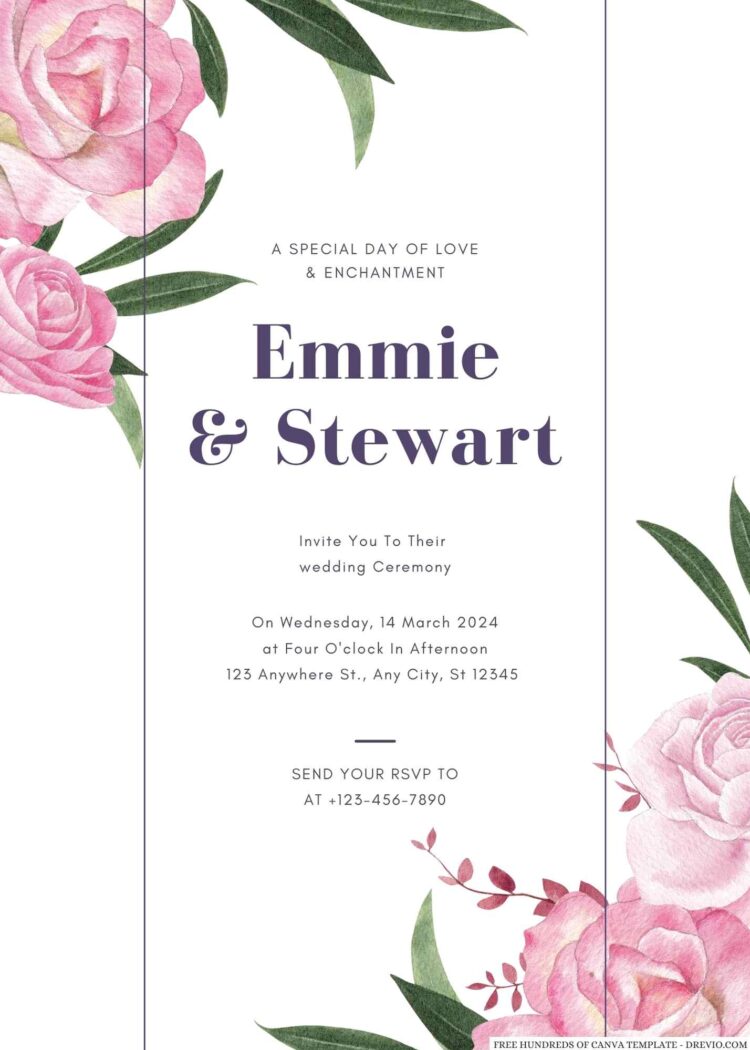 18+ Watercolor Floral Purple Pink Canva Wedding Invitation Templates ...