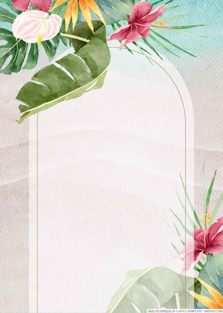 Invitation Template of 16+ Tropical Green White Watercolor Canva Wedding Invitation Templates 6