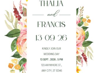 Free Editable Watercolor Pink Yellow Floral Wedding Invitation