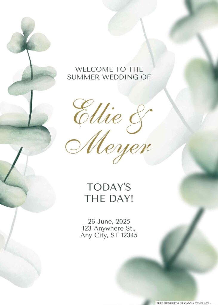 Free Editable Watercolor Eucalyptus Blurry Wedding Invitation