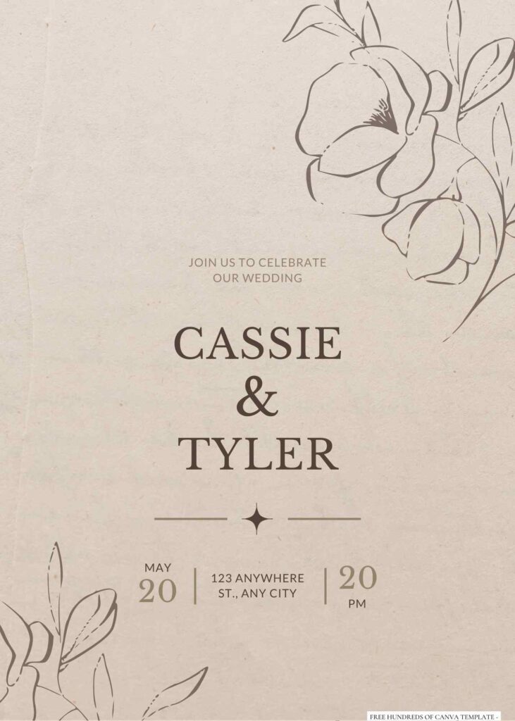 Vintage Minimalist Hand Drawn Floral Canva Wedding Invitation Templates