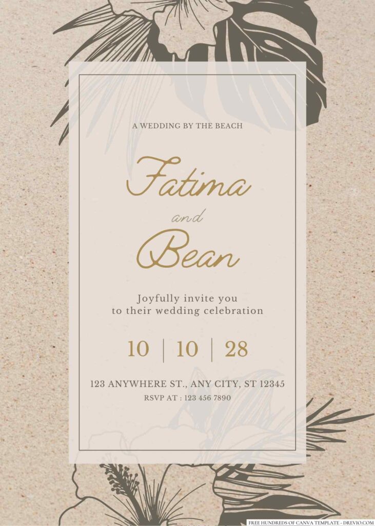 Beach Tropical Flower Canva Wedding Invitation Templates