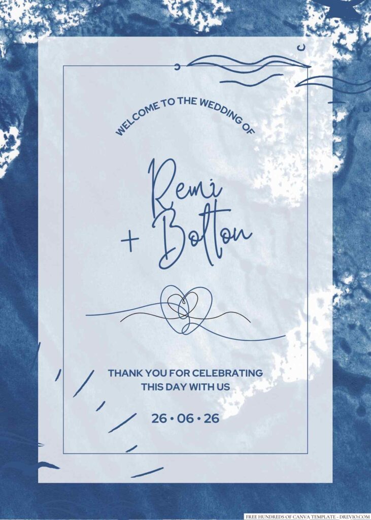 Free Editable Ocean Sea Illustration Wedding Invitation 