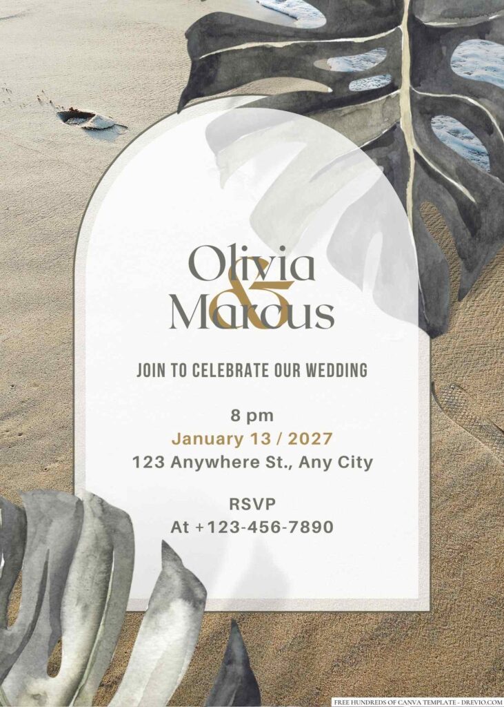 Free Editable Tropical Monstera Leaf Tropical Wedding Invitation