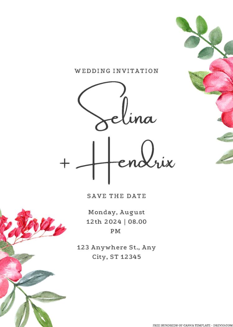 20+ Watercolor Spring Flower Canva Wedding Invitation Templates ...