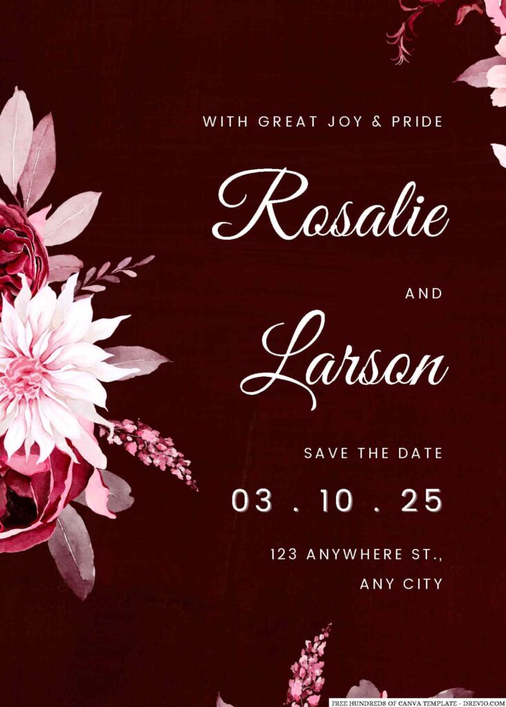 Invitation Template of 14+ Watercolor Burgundy Floral Canva Wedding Invitation Templates 12