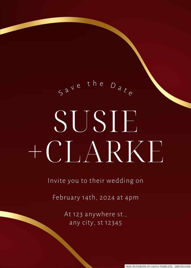 Free Editable Wave Burgundy Luxury Wedding Invitation